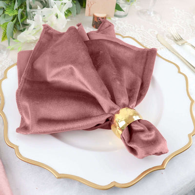 5 Pack Premium Velvet Napkins 20"x20" Dusty Rose - Soft Sheen Finish Dinner Napkins