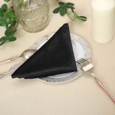 5 Pack Premium Velvet Napkins 20"x20" Black - Soft Sheen Finish Dinner Napkins