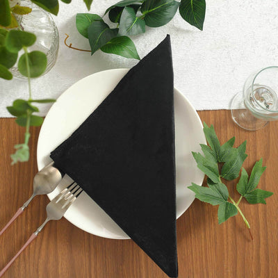 5 Pack Premium Velvet Napkins 20"x20" Black - Soft Sheen Finish Dinner Napkins