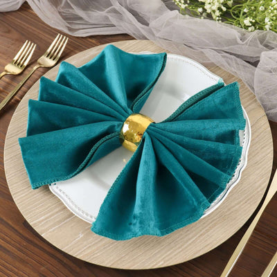 5 Pack Premium Velvet Napkins 20"x20" Peacock Teal - Soft Sheen Finish Dinner Napkins
