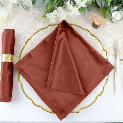5 Pack Premium Velvet Napkins 20"x20" Terracotta (Rust) - Soft Sheen Finish Dinner Napkins