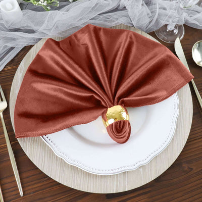 5 Pack Premium Velvet Napkins 20"x20" Terracotta (Rust) - Soft Sheen Finish Dinner Napkins