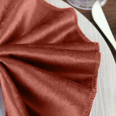 5 Pack Premium Velvet Napkins 20"x20" Terracotta (Rust) - Soft Sheen Finish Dinner Napkins