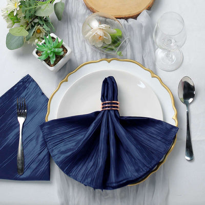 5 Pack Taffeta Napkins 20"x20" Navy Blue - Accordion Crinkle Cloth Napkins