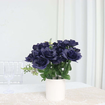 12 Bushes Navy Blue Artificial Premium Silk Blossomed Rose Flowers 84 Roses