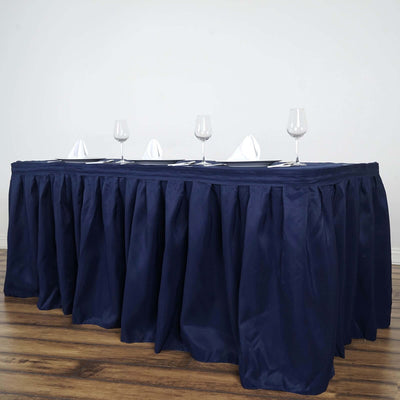 Polyester Table Skirt 17ft Navy Blue - Stylish Pleated Table Cover