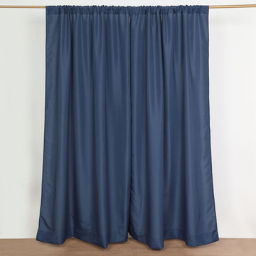 2 Pack Navy Blue Polyester Backdrop Drape Curtains With Rod Pockets, Event Divider Panels 130GSM - 10ftx8ft
