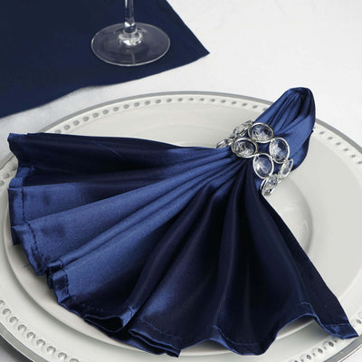 5 Pack Satin Napkins 20"x20" Navy Blue - Soft Reusable Cloth Napkins