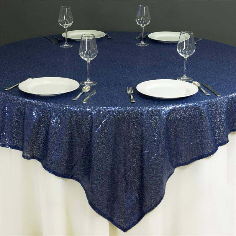 Navy Blue Sequin Square Table Overlay 72