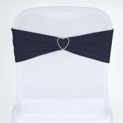 5 Pack Stretch Spandex Chair Sashes 5"x12" Navy Blue - Two Ply Heavy Duty Fitted Chair Bands