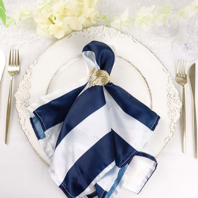 5 Pack Satin Napkins 20"x20" Navy/White - Striped Cloth Dinner Napkins