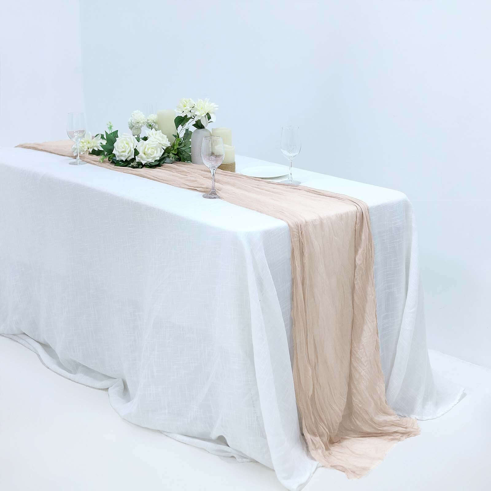 Nude Beige Gauze Cheesecloth Table Runner