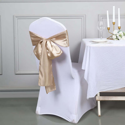 5 Pack Satin Chair Sashes 6"x106" Nude - Reusable Chair Bows with Smooth Finish