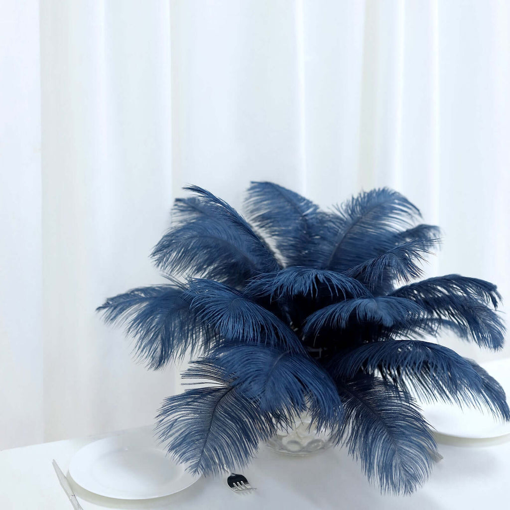 12-Pack Navy Blue Natural Ostrich Feathers | eFavormart.com