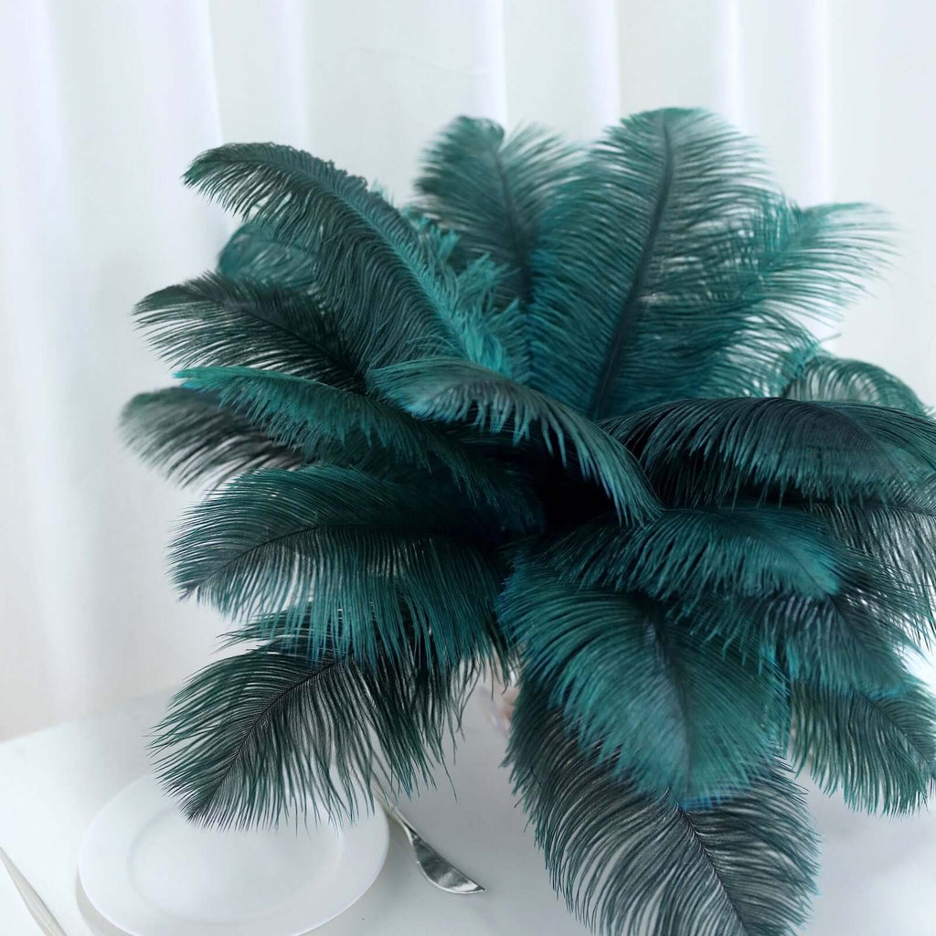 12-Pack Peacock Teal Ostrich Feathers | eFavormart.com