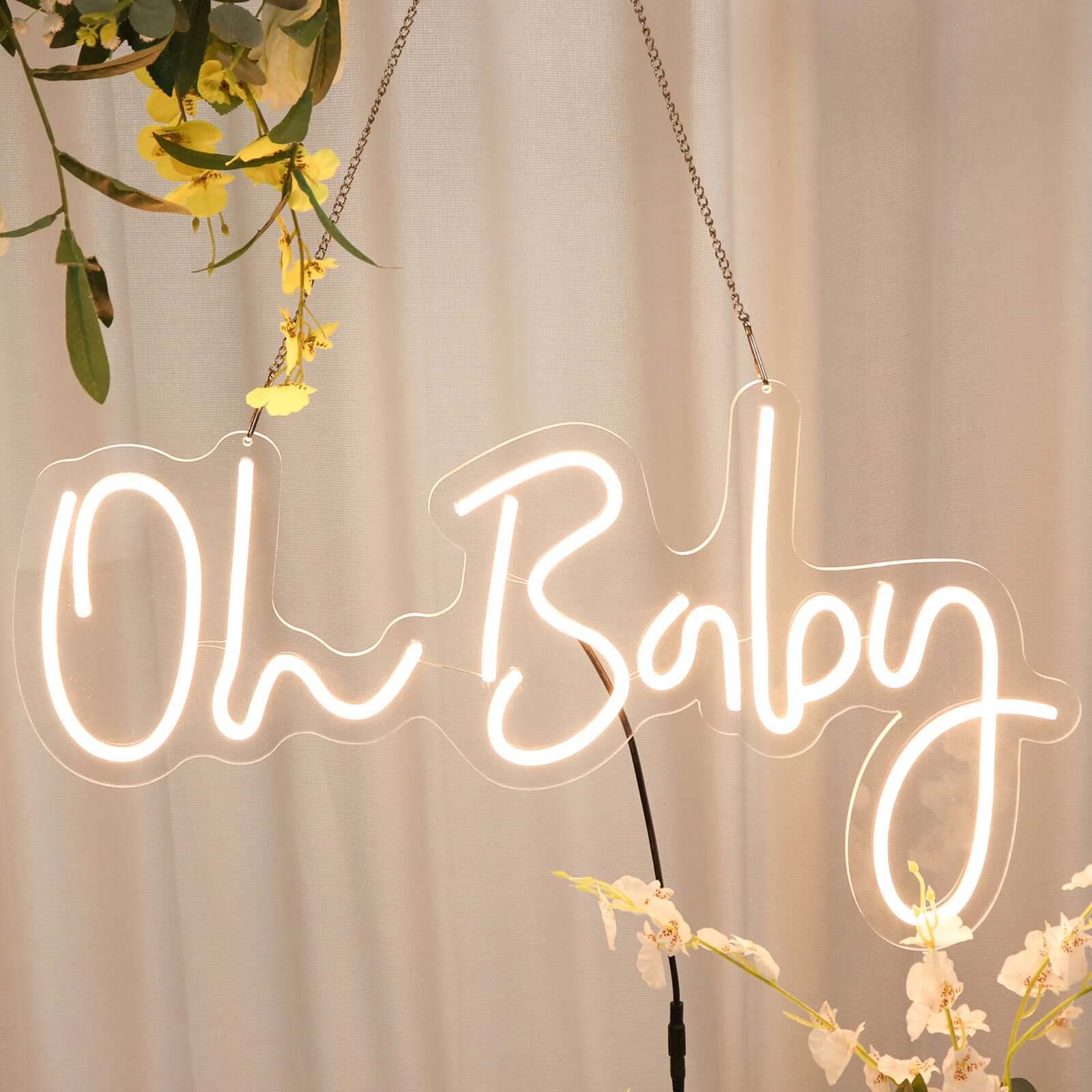 Efavormart 26 inch Oh Baby Neon Light Sign, LED Reusable Wall dcor Lights with 5ft Hanging Chain for Party Decor, Type1