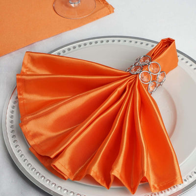 5 Pack Satin Napkins 20"x20" Orange - Soft Reusable Cloth Napkins