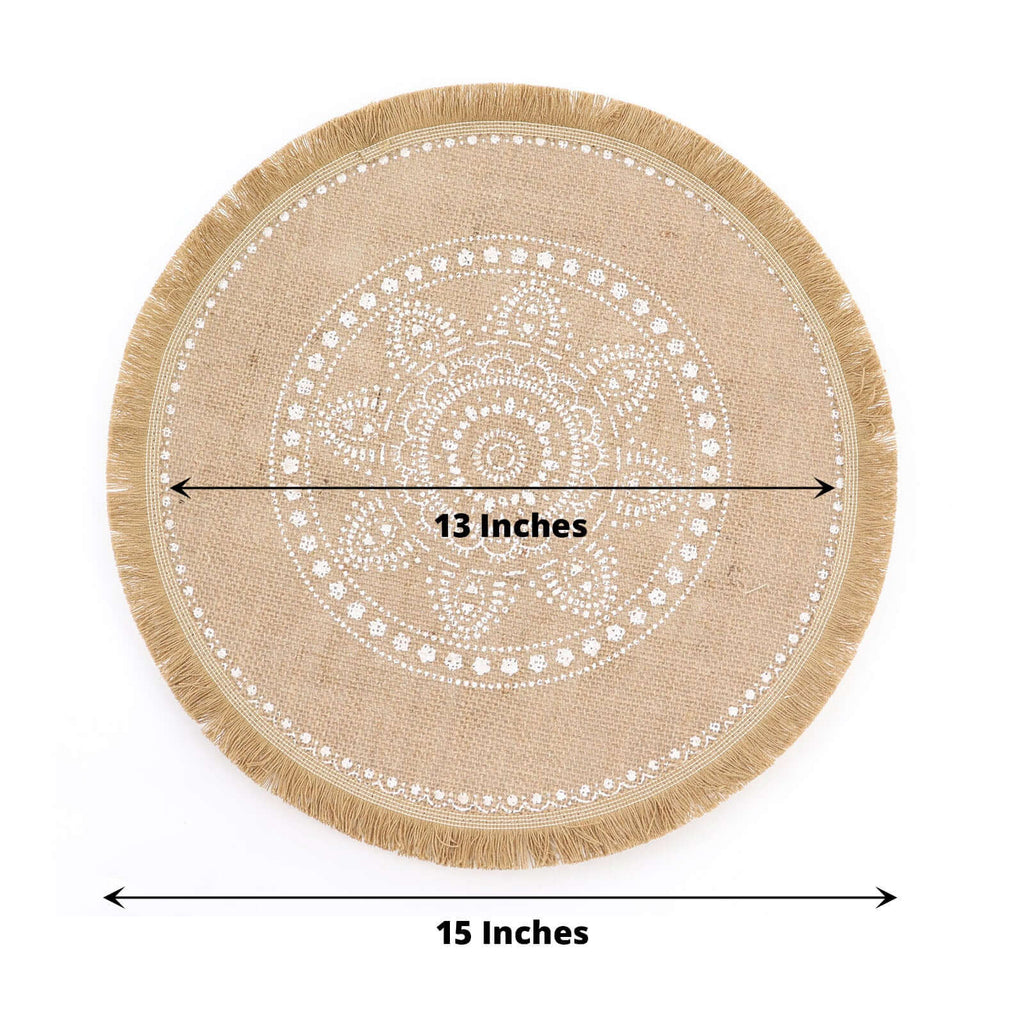 Placemats Round Woven Burlap Tassel Table Mats