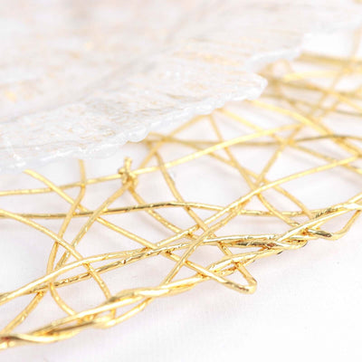 6-Pack Woven Fiber Table Placemats 15" Round Design Metallic Gold Metallic - Disposable Dining Mats