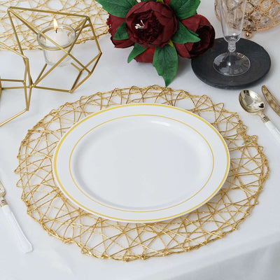 6-Pack Woven Fiber Table Placemats 15" Round Design Metallic Gold Metallic - Disposable Dining Mats