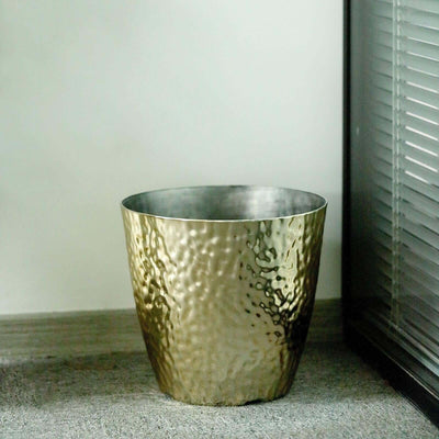 Gold Hammered Design Large Indoor Flower Plant Pot, Decorative Greenery Planter 11"