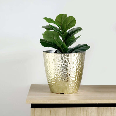 Gold Hammered Design Large Indoor Flower Plant Pot, Decorative Greenery Planter 11"