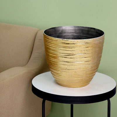 Metallic Gold Textured Finish Large Indoor Flower Plant Pot, Decorative Indoor/Outdoor Planter 12"