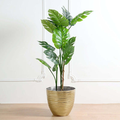 Metallic Gold Textured Finish Large Indoor Flower Plant Pot, Decorative Indoor/Outdoor Planter 12"