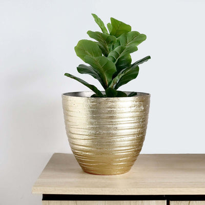 Metallic Gold Textured Finish Large Indoor Flower Plant Pot, Decorative Indoor/Outdoor Planter 12"