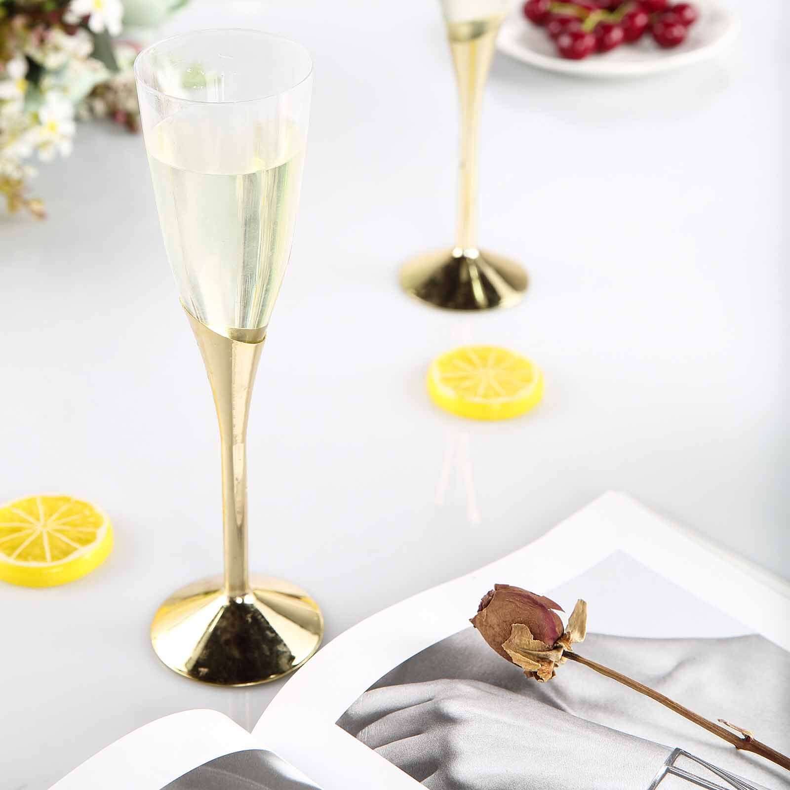 6-Pack 5oz Gold Plastic Champagne Flutes | eFavormart.com