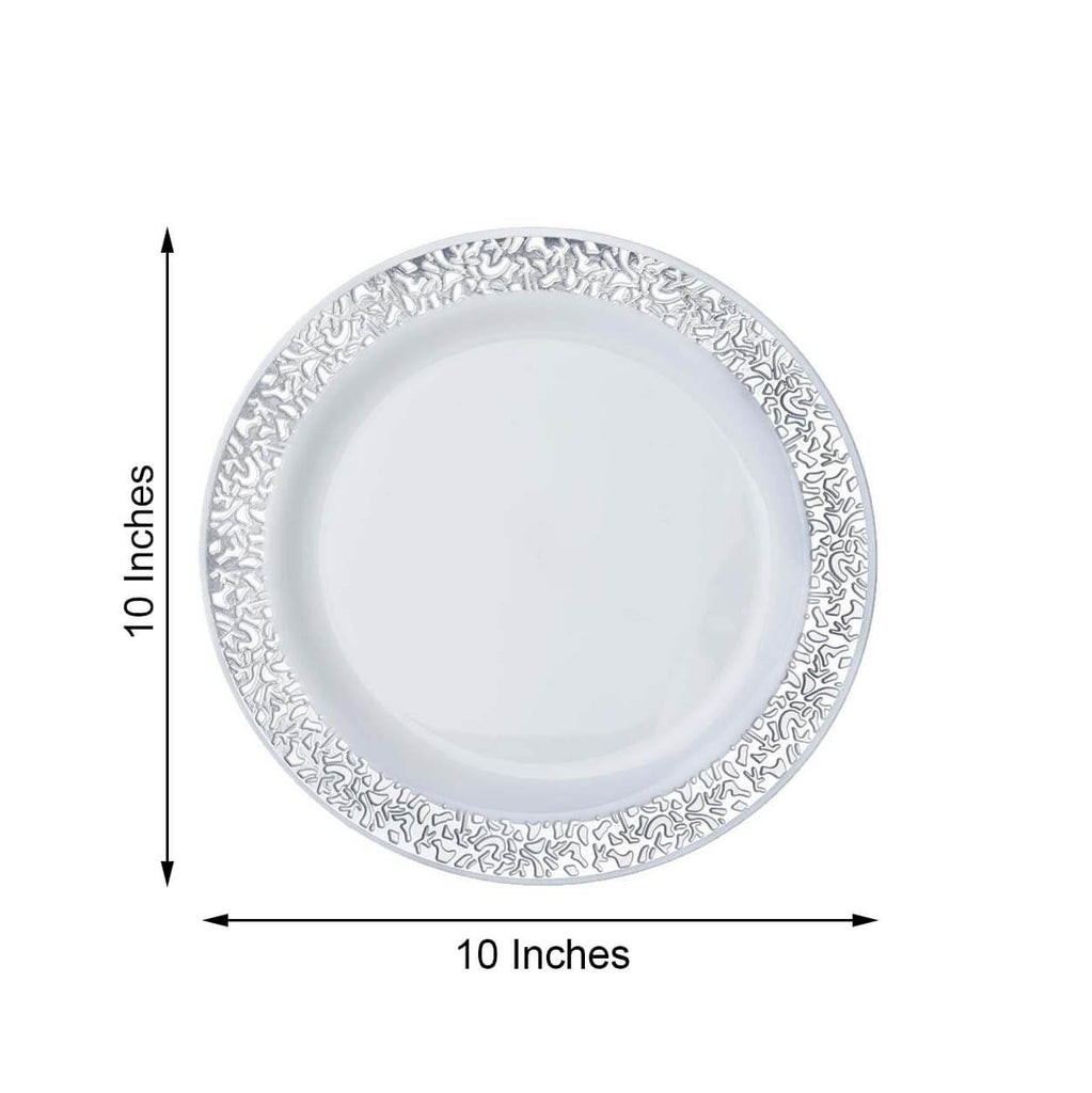 10-Pack Silver Lace Rim White Dinner Plates | eFavormart.com