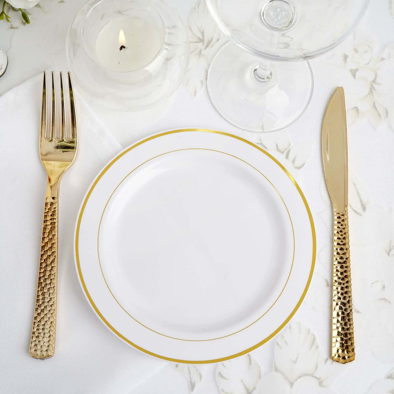 10-Pack Gold Rim White Dessert Plates | eFavormart.com