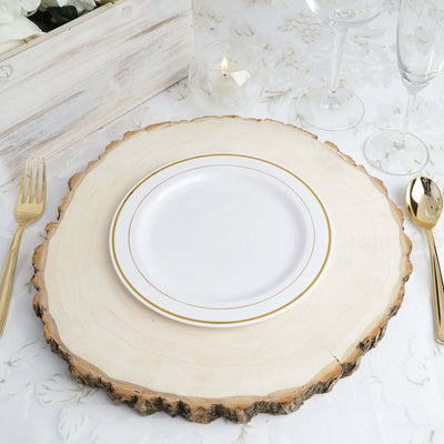 10-Pack Plastic Dessert Plates 8" White with Très Chic Gold Rim - Durable Disposable Salad Plates