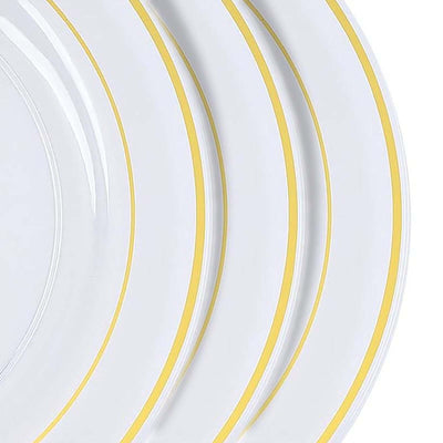 10-Pack Plastic Dinner Plates 10" Clear with Très Chic Gold Rim - Disposable Plates for Weddings