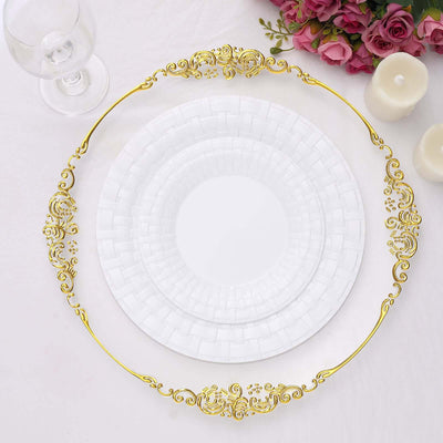 10 Pack White Basketweave Rim Plastic Salad Dessert Plates, Round Disposable Appetizer Plates 7"