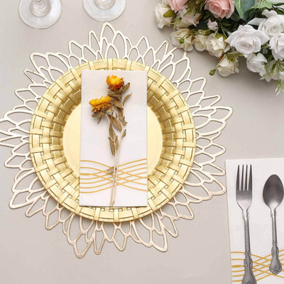 10-Pack Plastic Dinner Plates 10" Gold Basketweave Rim - Premium Disposable Party Plates
