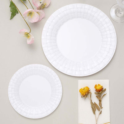 10-Pack Plastic Dinner Plates 10" White Basketweave Rim - Premium Disposable Party Plates