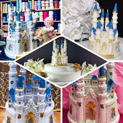 Cake Topper Figurine 8.5" Fairytale Princess Castle Design Blue and White - Baby Shower Party Decorations