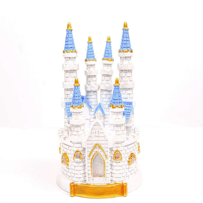 Cake Topper Figurine 8.5" Fairytale Princess Castle Design Blue and White - Baby Shower Party Decorations
