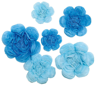 Set of 6 Periwinkle / Turquoise Peony 3D Paper Flowers Wall Decor 7",9",11"