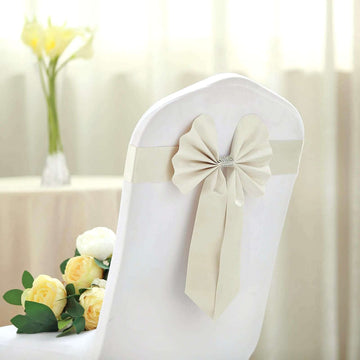 5 Pack Ivory Reversible Chair Sashes with Buckles, Double Sided Pre-tied Bow Tie Chair Bands Satin and Faux Leather