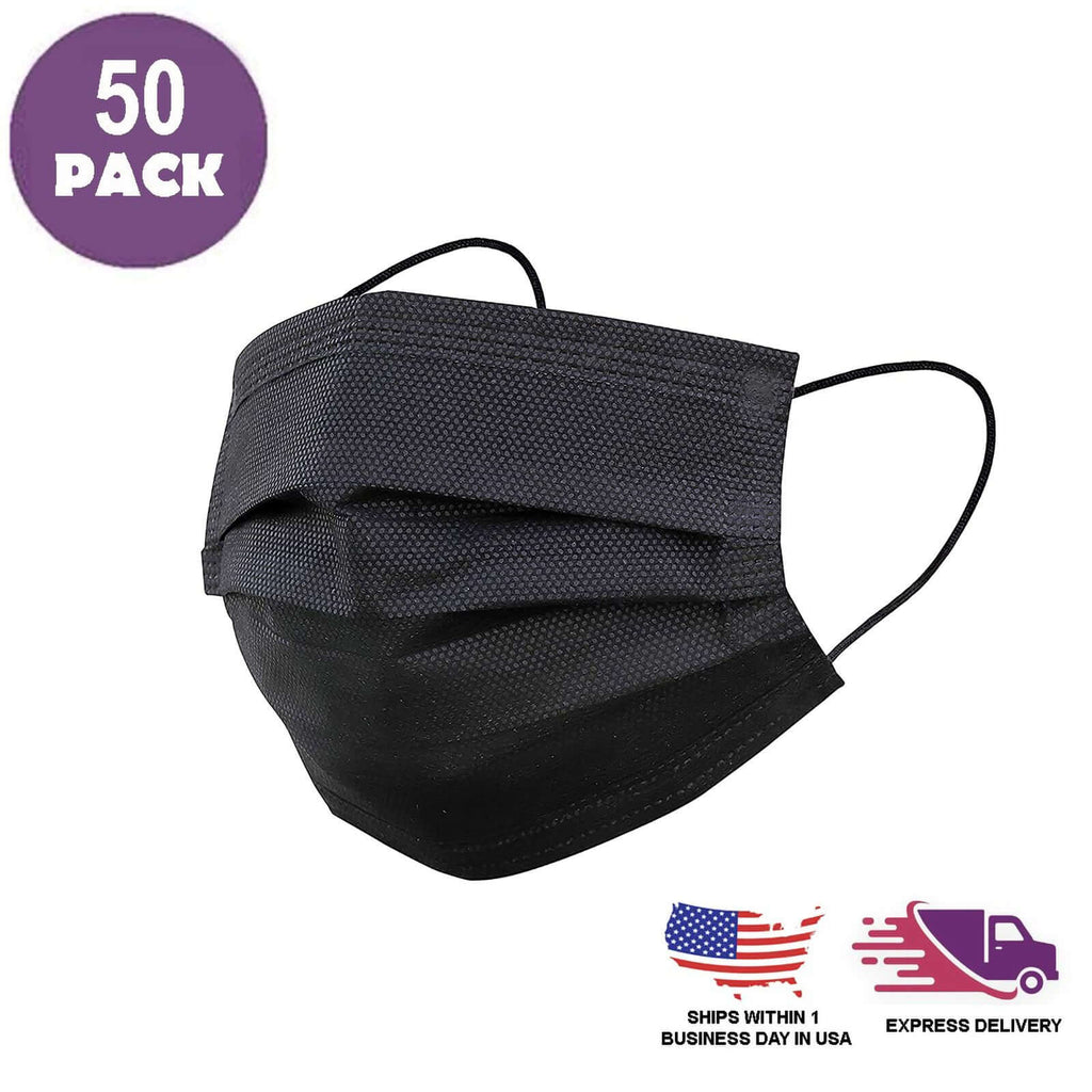 50-Pack Black Disposable 3-Ply Face Masks | eFavormart.com