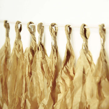 12 Pack Pre-Tied Champagne Paper Fringe Tassels With Garland String, Hanging Streamer Banner