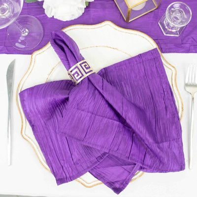 5 Pack Taffeta Napkins 20"x20" Purple - Accordion Crinkle Cloth Napkins