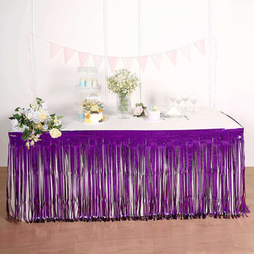 Purple Metallic Foil Fringe Table Skirt, Self Adhesive Tinsel Table Skirt 30"x9ft