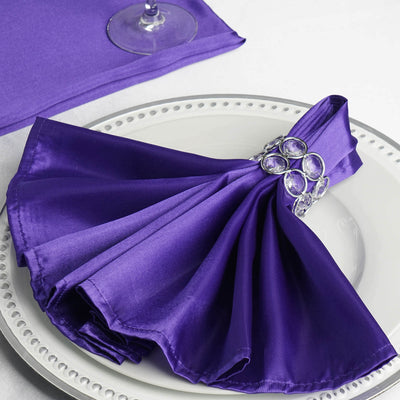 5 Pack Satin Napkins 20"x20" Purple - Soft Reusable Cloth Napkins