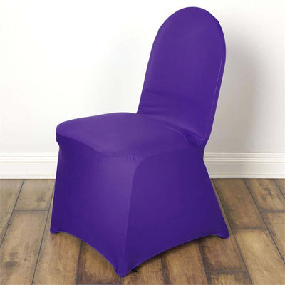 Spandex Stretch Fitted Banquet Chair Cover 160GSM Purple - Durable Slip-On Slipcover