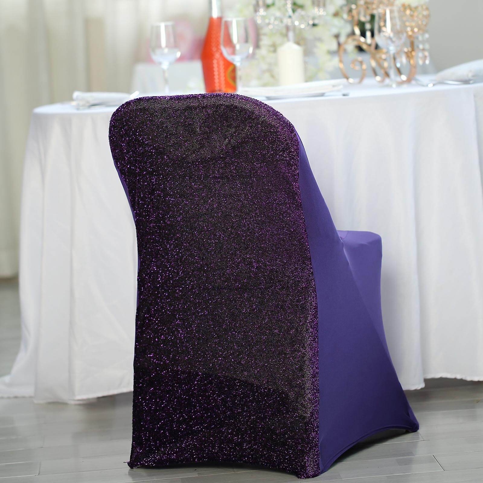 Metallic Glittering Purple Stretch Chair Cover