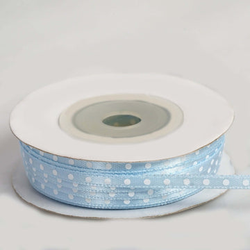 Light Blue Satin Polka Dot Ribbon Wholesale 25 Yards 1/8 Inch