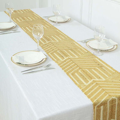 Sequin Table Runner 12"x108" Gold - Diamond Glitz Design Perfect for Glamorous Events
